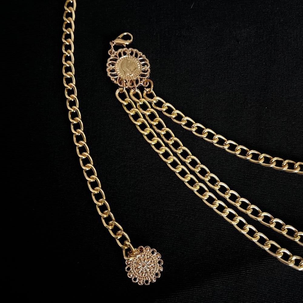 Vintage Gold Chain Drape Belt Medallion Multi Strand Waist Belt 35" - Picture 5 of 6
